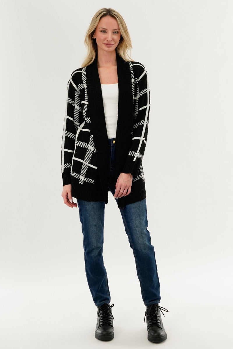 Canada Weather Gear Plaid Fold Over Wrap Cardigan - Black - Womens Cardigans - Fairweather
