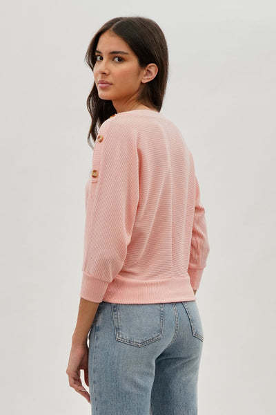 International INC Company Ribbed Button Detail Pullover Sweater - Pink - Womens Pullover Sweaters - Fairweather