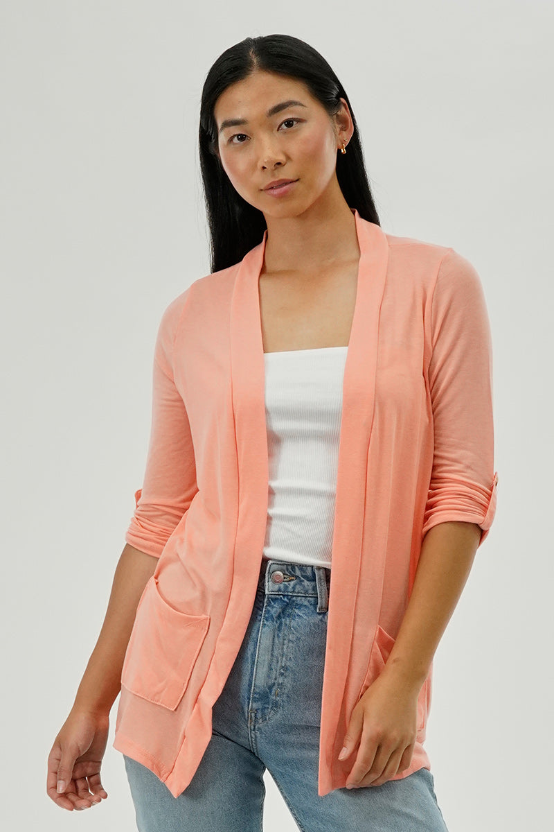 Fahrenheit Lightweight Wrap Cardigan - Peach - Womens Cardigans - Fairweather