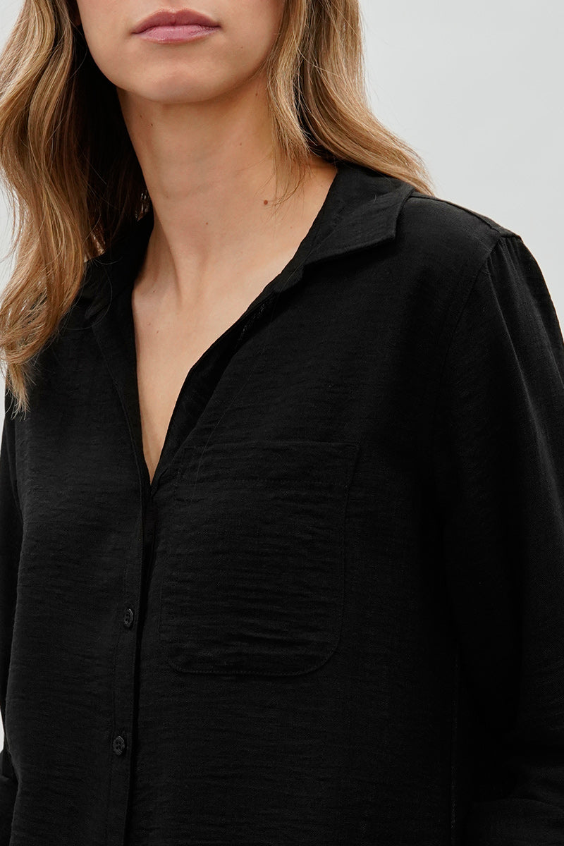 Super Triple Goose Vintage Textured Button Up Shirt - Black - Womens Shirts & Blouses - Fairweather