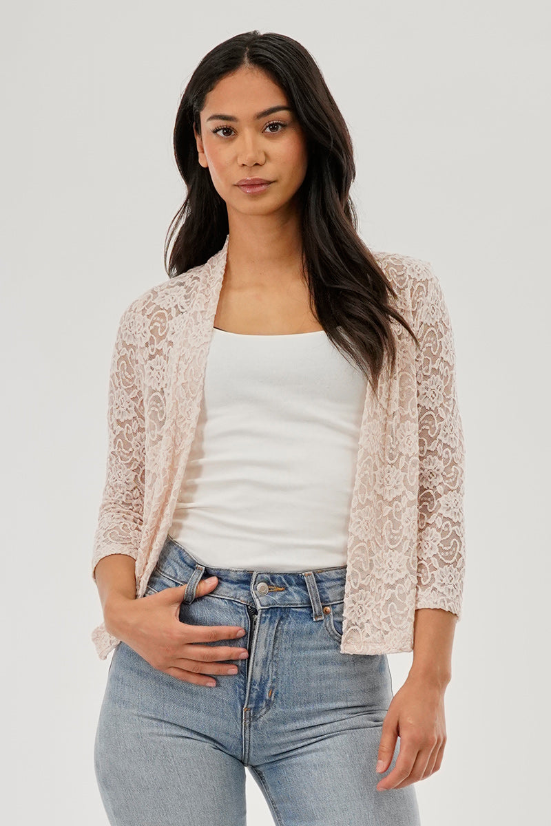 Costa Blanca Floral Lace Shrug Cardigan - Beige - Womens Cardigans - Fairweather