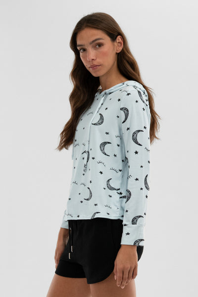 Canada Weather Gear Moon Print Hooded Pajama Top - Blue - Womens Pajamas - Fairweather