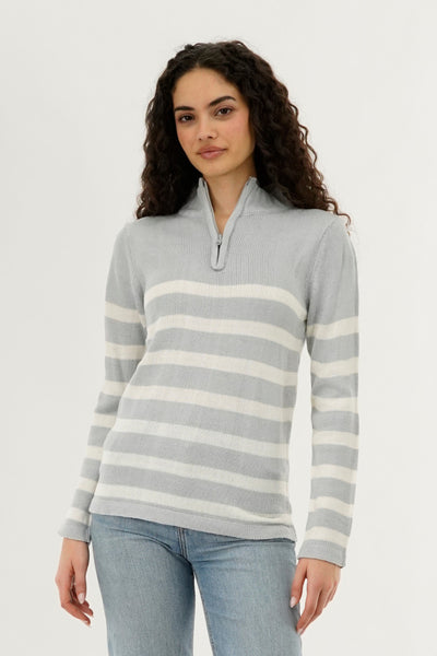 Canada Weather Gear Striped Half Zip Pullover Sweater - Stone - Womens Pullover Sweaters - Fairweather