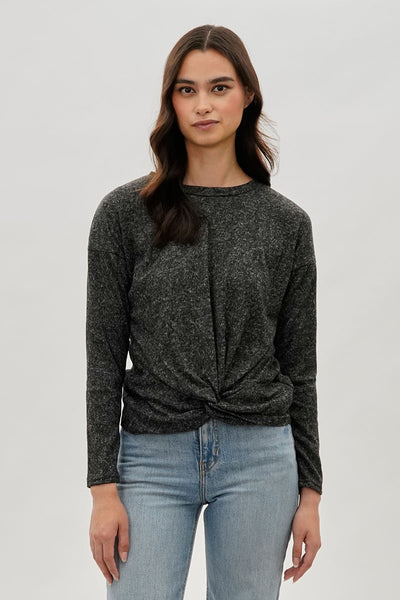 Fahrenheit Front Twist Drop Shoulder Long Sleeve Top - Black - Womens Long Sleeve Tops - Fairweather