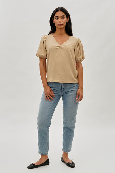 Stylexchange Vintage Puff Sleeve V-Neck Blouse - Beige - Womens Shirts & Blouses - Fairweather