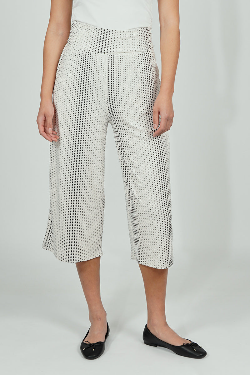 Beechers Brook Dotted Pattern Fold Over Cropped Pants - White - Womens Pants - Fairweather