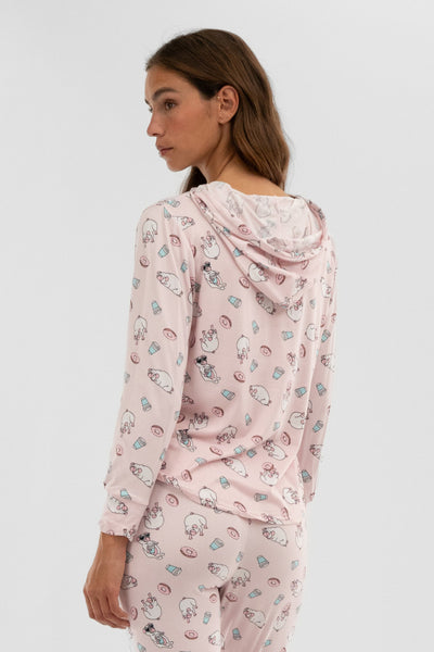 Canada Weather Gear Dog Print Hooded Pajama Top - Blush - Womens Pajamas - Fairweather