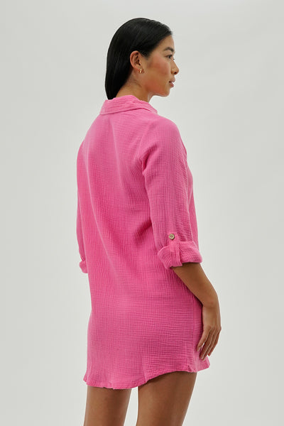 Impress Button Up Day Dress - Pink