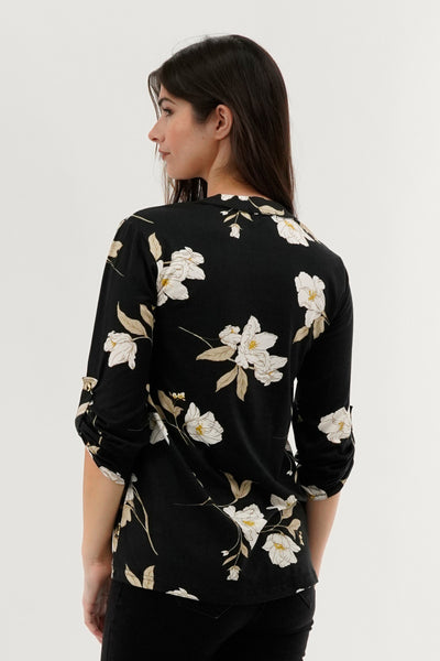 Majora Floral Lace Up Blouse - Black - Womens Shirts & Blouses - Fairweather