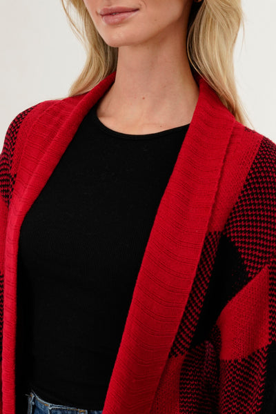 Canada Weather Gear Plaid Fold Over Wrap Cardigan - Red - Womens Cardigans - Fairweather