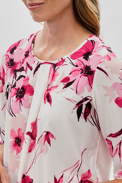 Beechers Brook Floral Roll Up Sleeve Blouse - White - Womens Shirts & Blouses - Fairweather
