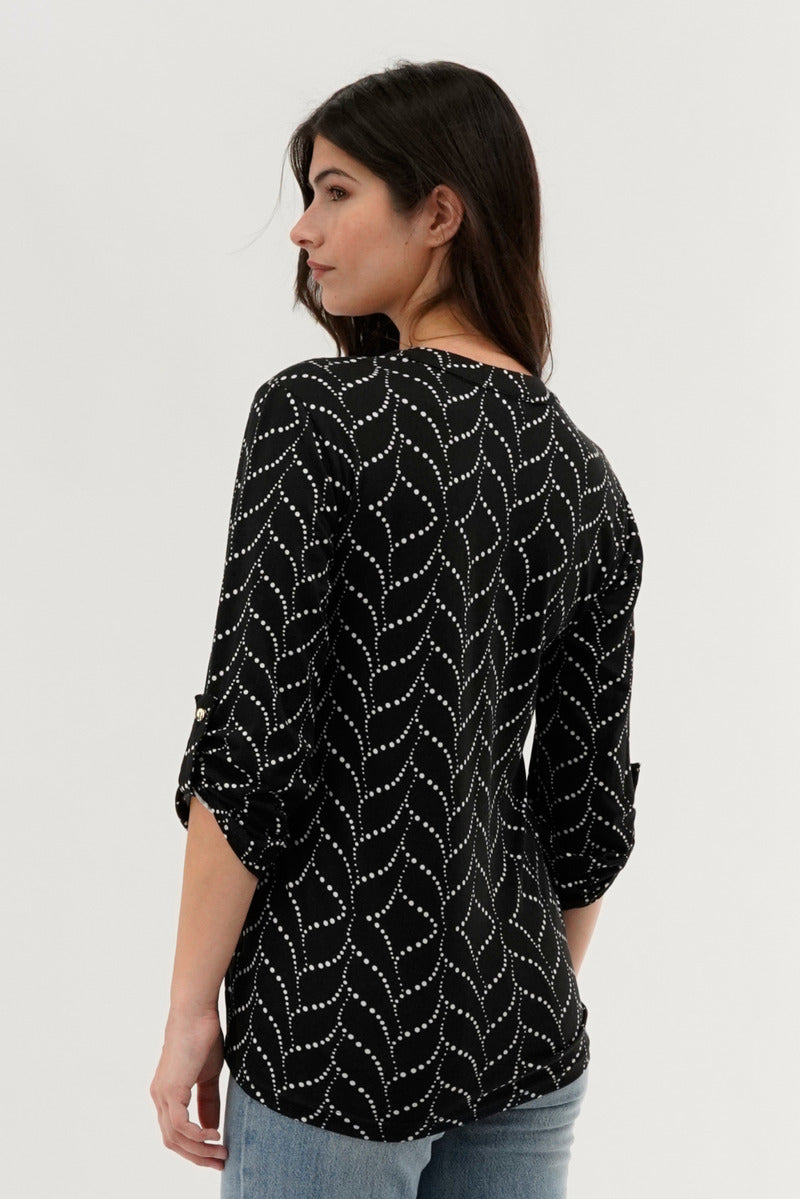 Majora Patterned Lace Up Blouse - Black - Womens Shirts & Blouses - Fairweather
