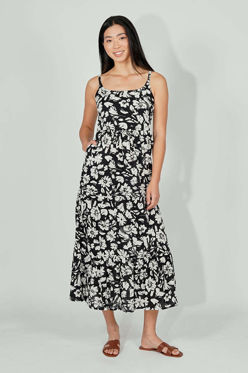 International INC Company Floral Tiered Maxi Dress - Black - Womens Maxi Dresses - Fairweather