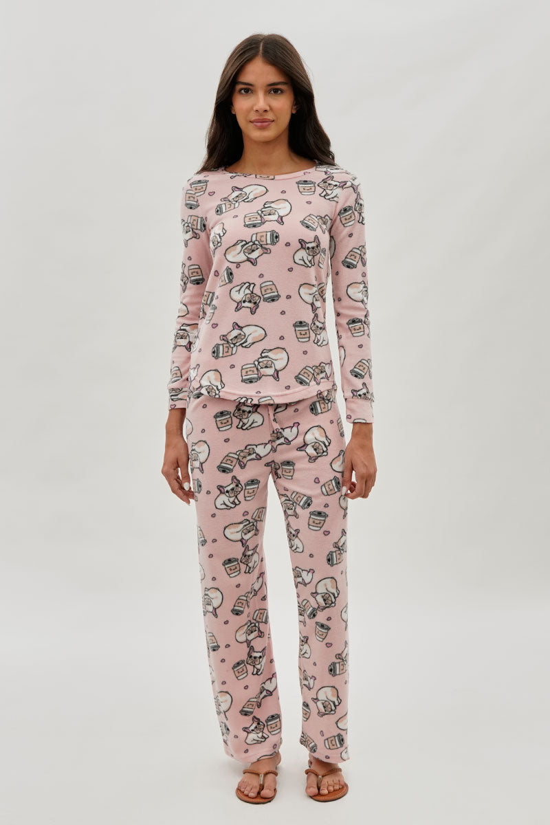 Canada Weather Gear Pug Print Wide Leg Pajama Pants - Pink - Womens Pajamas - Fairweather