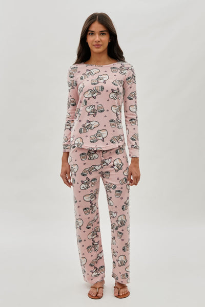 Canada Weather Gear Pug Print Wide Leg Pajama Pants - Pink - Womens Pajamas - Fairweather