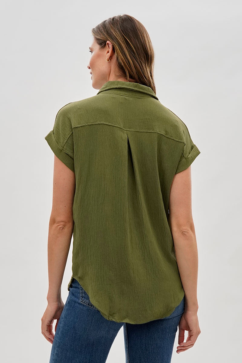 Sylexchange Vintage Short Sleeve Button Down Shirt - Olive - Womens Shirts & Blouses - Fairweather