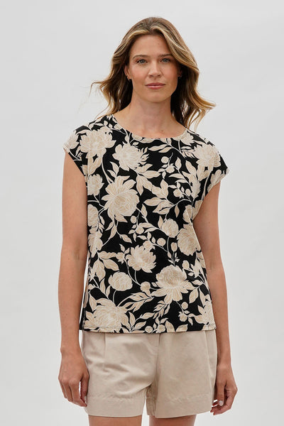 Beechers Brook Floral Cap Sleeve Blouse - Black - Womens Shirts & Blouses - Fairweather