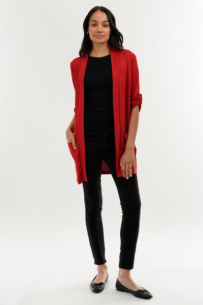 International INC Company Roll Up Sleeve Wrap Cardigan - Red - Womens Cardigans - Fairweather