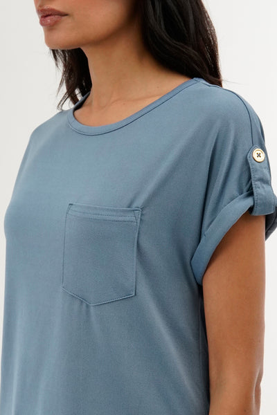 Costa Blanca Basic Cap Sleeve Tee - Blue - Womens Tees & Tank Tops - Fairweather