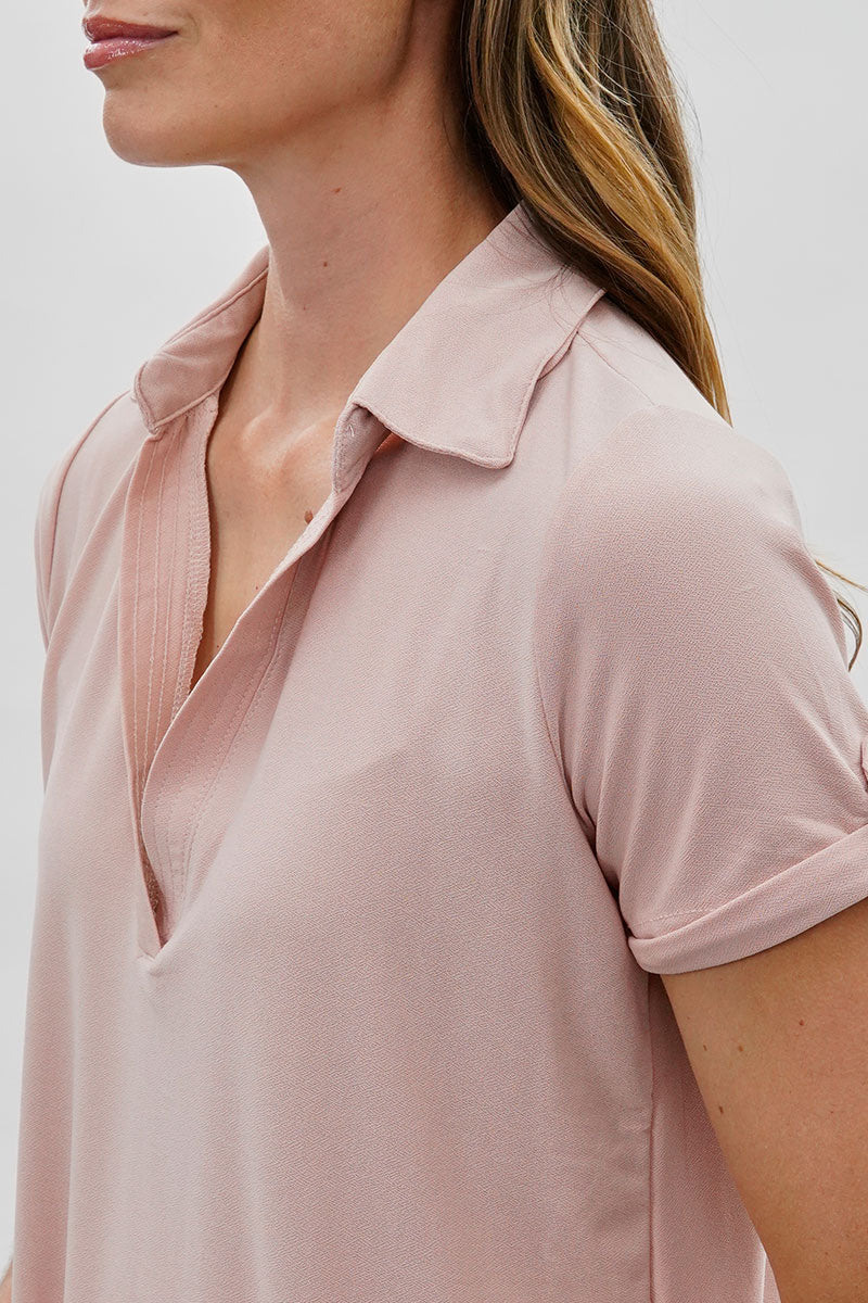 Costa Blanca Short Sleeve Split Neck Blouse - Blush - Womens Shirts & Blouses - Fairweather