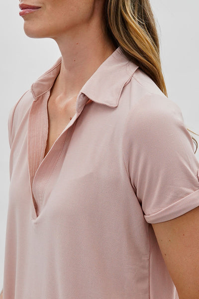 Costa Blanca Short Sleeve Split Neck Blouse - Blush - Womens Shirts & Blouses - Fairweather