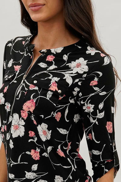 International INC Company Floral Half Zip Blouse - Black - Womens Shirts & Blouses - Fairweather