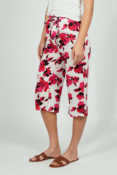 International INC Company Belted Floral Culotte Pants - White - Womens Pants - Fairweather