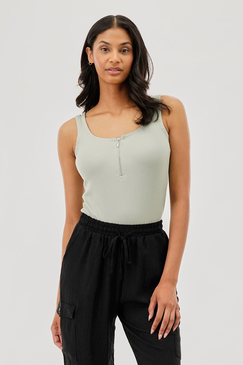 Costa Blanca Ribbed Quarter Zip Tank Top - Mint - Womens Tees & Tank Tops - Fairweather