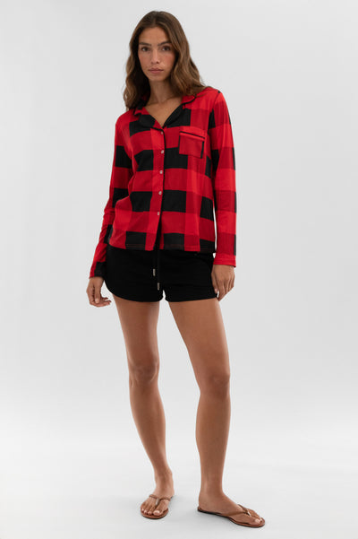 Canada Weather Gear Plaid Button Down Pajama Top - Red - Womens Pajamas - Fairweather