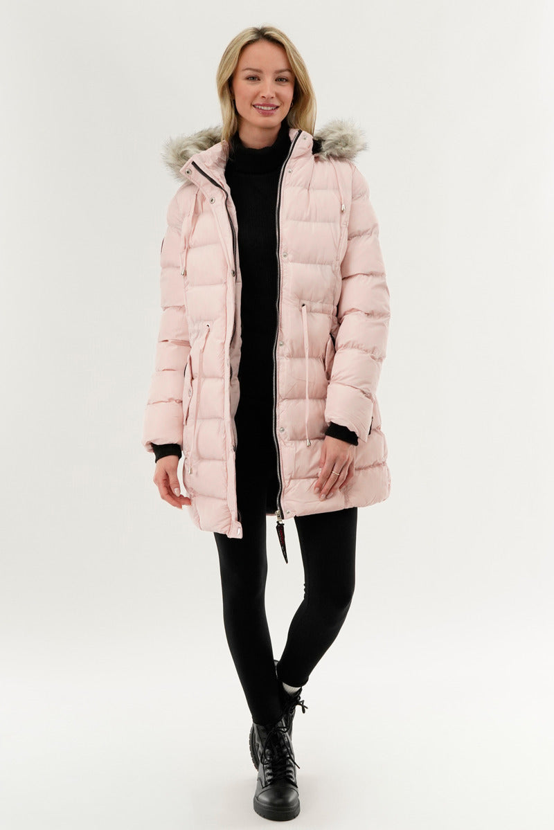 Canada Weather Gear Tie Waist Puffer Parka Jacket - Pink - Womens Parka Jackets - Fairweather