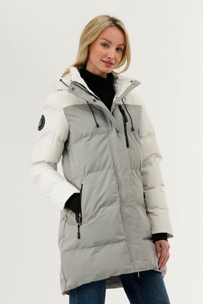 Camada Weather Gear Colour Block Puffer Parka Jacket - Grey - Womens Parka Jackets - Fairweather