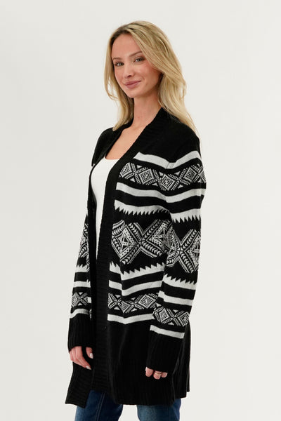 Canada Weather Gear Fair Isle Print Cardigan - Black - Womens Cardigans - Fairweather