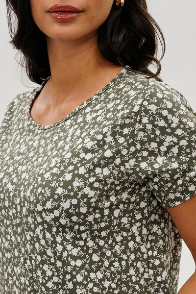 International INC Company Floral Tie Sleeve Tee - Olive - Womens Tees & Tank Tops - Fairweather