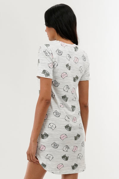 Canada Weather Gear Cat Print Tunic Pajama Top - White - Womens Pajamas - Fairweather