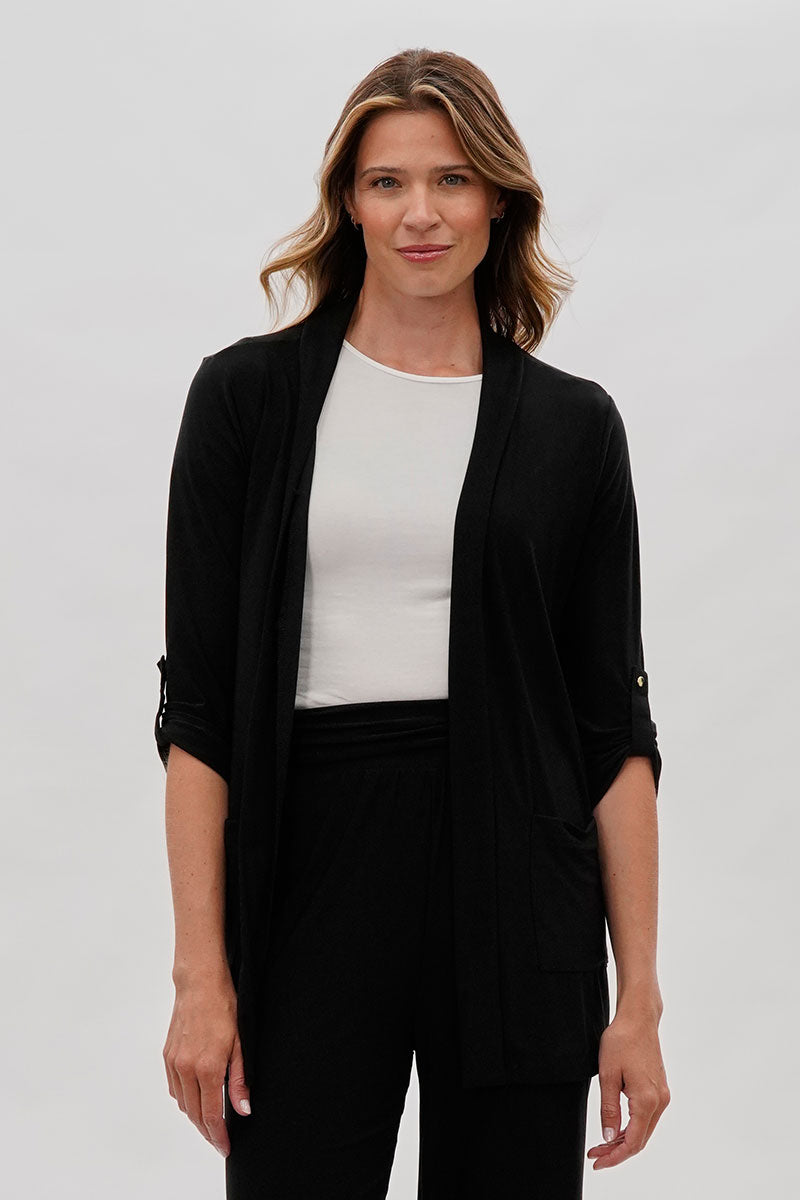 Costa Blanca Open Lightweight Wrap Cardigan - Black - Womens Cardigans - Fairweather