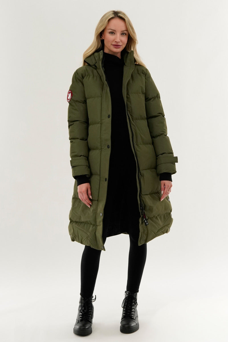 Canada Weather Gear Quilted Maxi Parka Jacket - Olive - Womens Parka Jackets - Fairweather