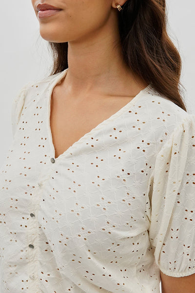 Beechers Brook Button Down Eyelet Blouse - Cream - Womens Shirts & Blouses - Fairweather