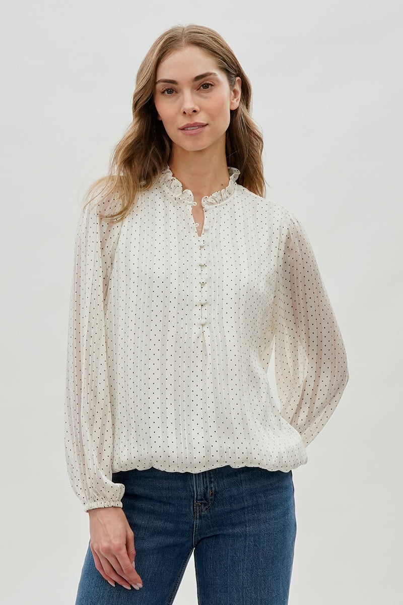 Costa Blanca Polka Dot Long Sleeve Blouse - White - Womens Shirts & Blouses - Fairweather