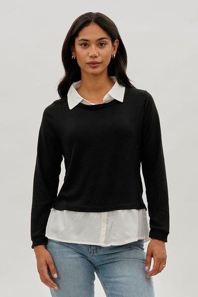 International INC Company Collared Pullover Sweater - Black - Womens Pullover Sweaters - Fairweather