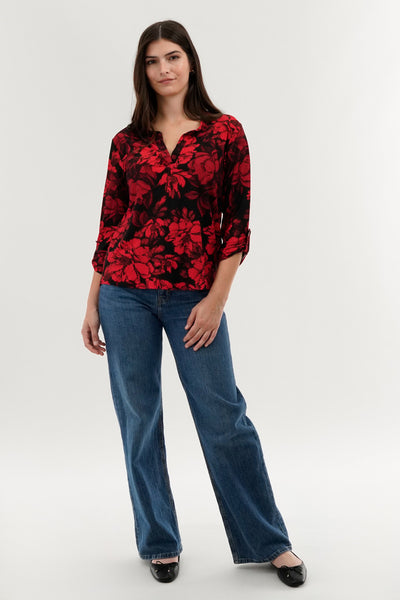 Beechers Brook Floral Split Neck Blouse - Red - Womens Shirts & Blouses - Fairweather