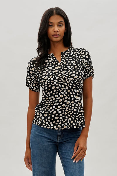 International INC Company Patterned Short Sleeve Blouse - Black - Womens Shirts & Blouses - Fairweather