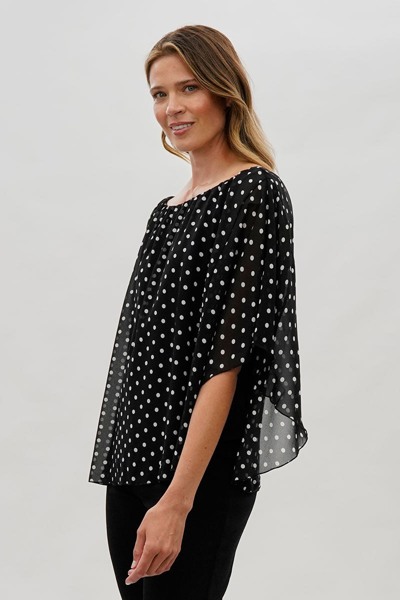 Costa Blanca Polka Dot Chiffon Blouse - Black - Womens Shirts & Blouses - Fairweather