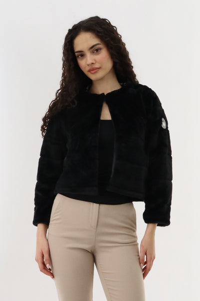 Canada Weather Gear Cropped Faux Fur Lightweight Jacket - Black - Womens Lightweight Jackets - Fairweather
