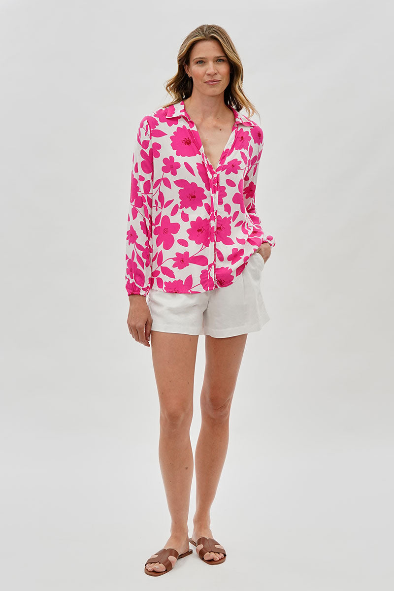 Beechers Brook Floral Button Down Blouse - White