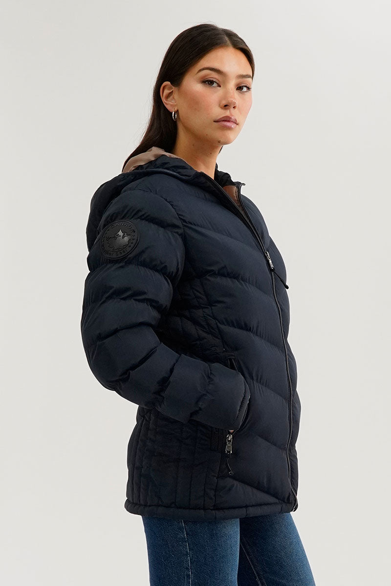 Canada Weather Gear Chevron Quilted Bomber Jacket - Navy - Womens Bomber Jackets - Fairweather
