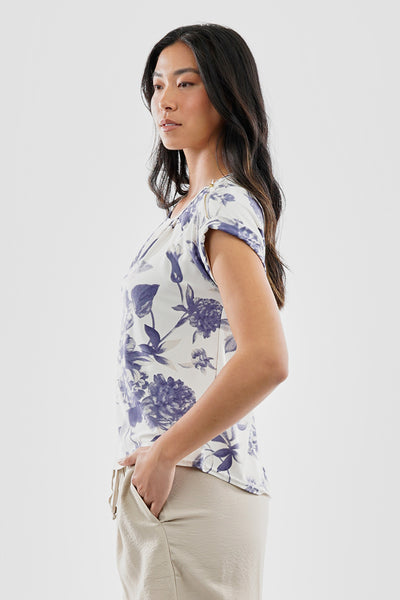 Beechers Brook Floral Zipper Shoulder Detail Blouse - White - Womens Shirts & Blouses - Fairweather