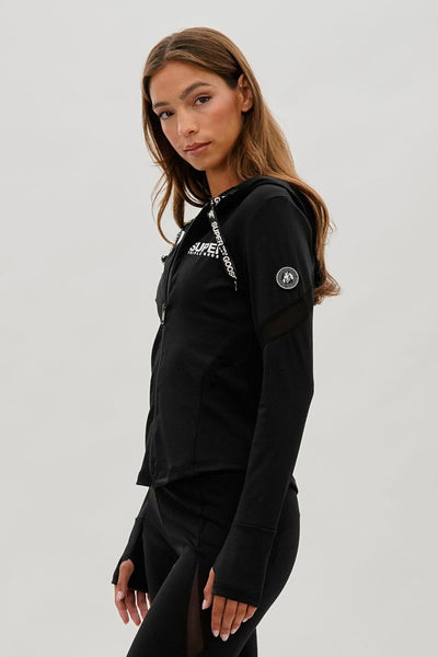 Super Triple Goose Zip Up Active Hoodie - Black - Womens Hoodies & Sweatshirts - Fairweather