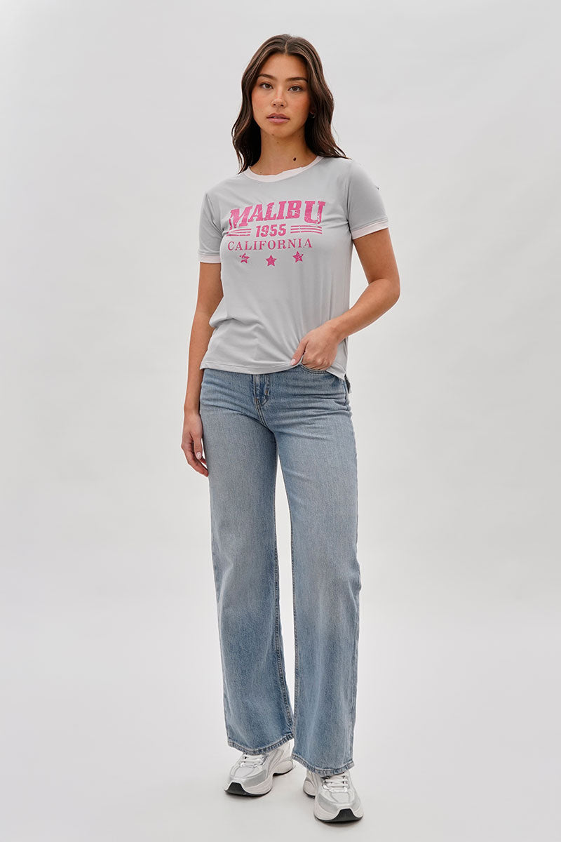Stylexchange Vintage Malibu Graphic Ringer Tee - Grey - Womens Tees & Tank Tops - Fairweather