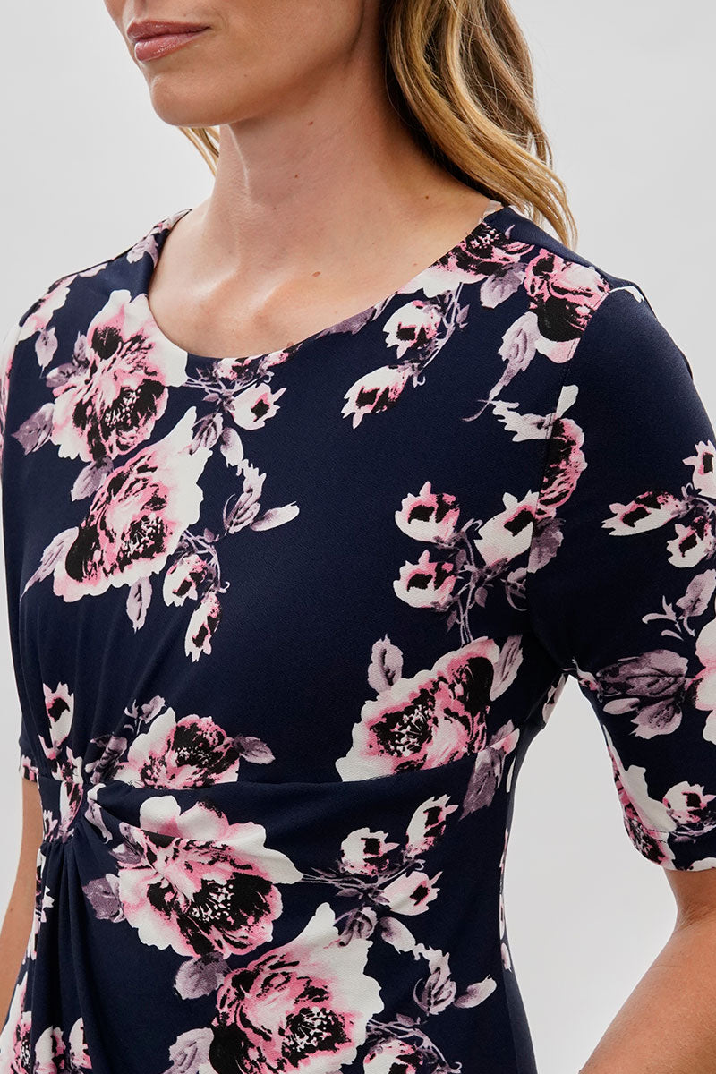 International INC Company Floral Short Sleeve Day Dress - Navy - Womens Day Dresses - Fairweather