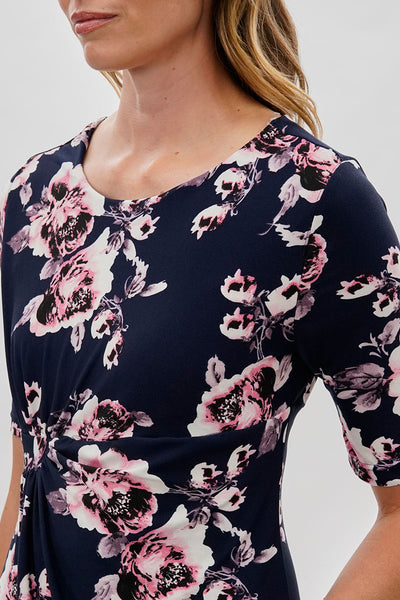 International INC Company Floral Short Sleeve Day Dress - Navy - Womens Day Dresses - Fairweather